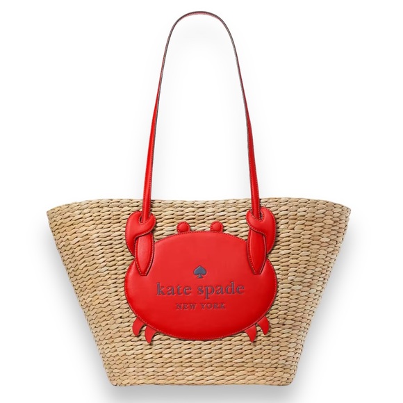 ♠️kate spade Pinch Me Crab Large Natural Straw Tote - Picture 3 of 14